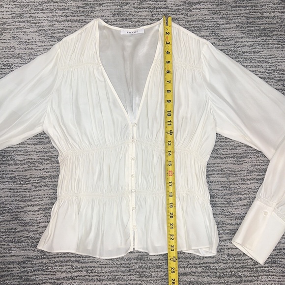 Frame Ruched V-Neck Silk Blouse Off White Large- New - Picture 8 of 14